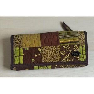 Donna Sharp Quilted Patchwork Checkbook Wallet Brown Green Floral Animal Print